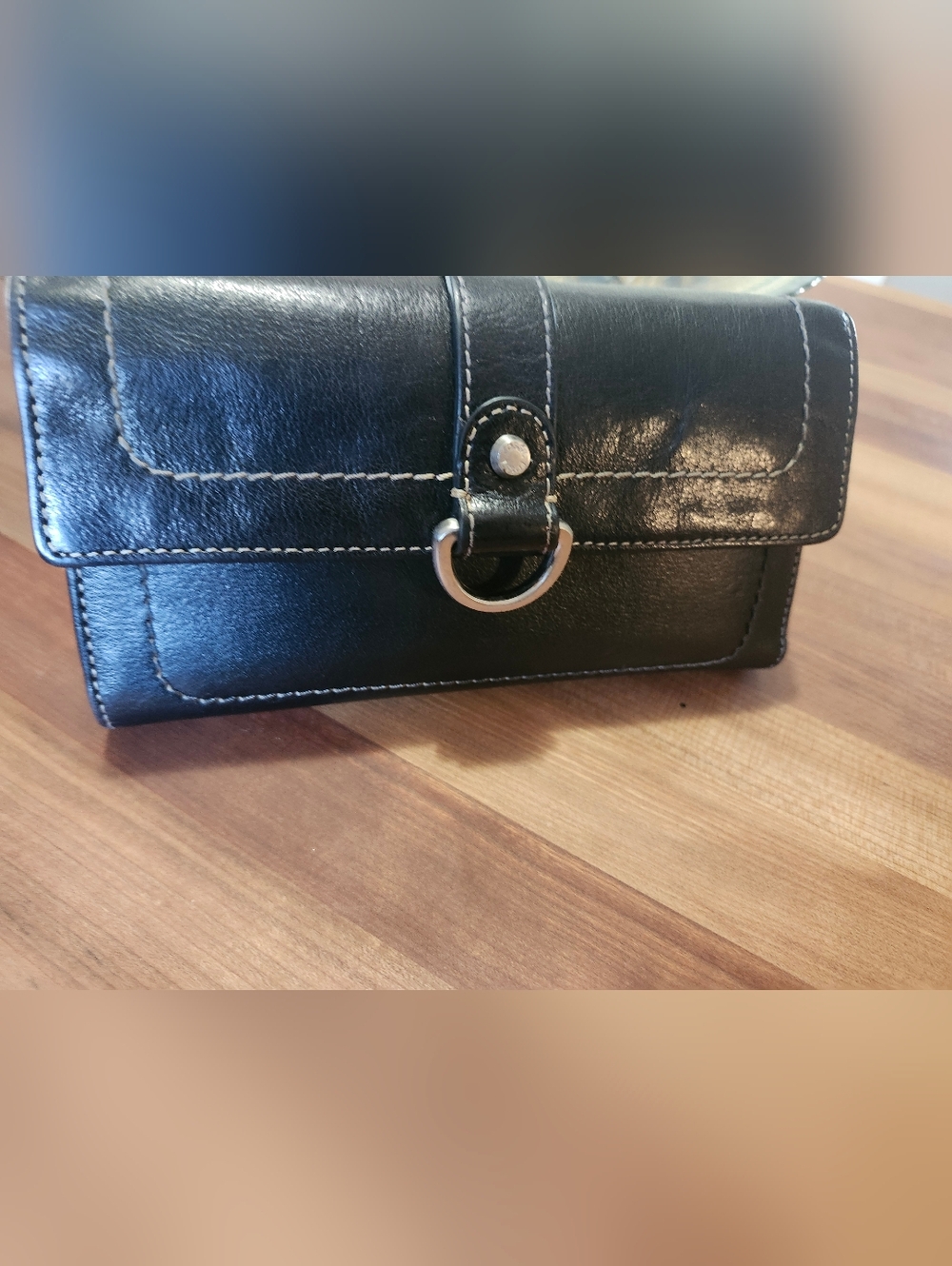 Vtg Fossil Black Leather Wallet, With Checkbook Holder.